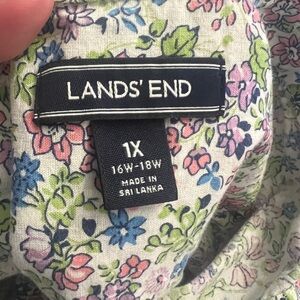 Lands' End Floral Print Top woman’s 1X 16-18 long sleeve button down